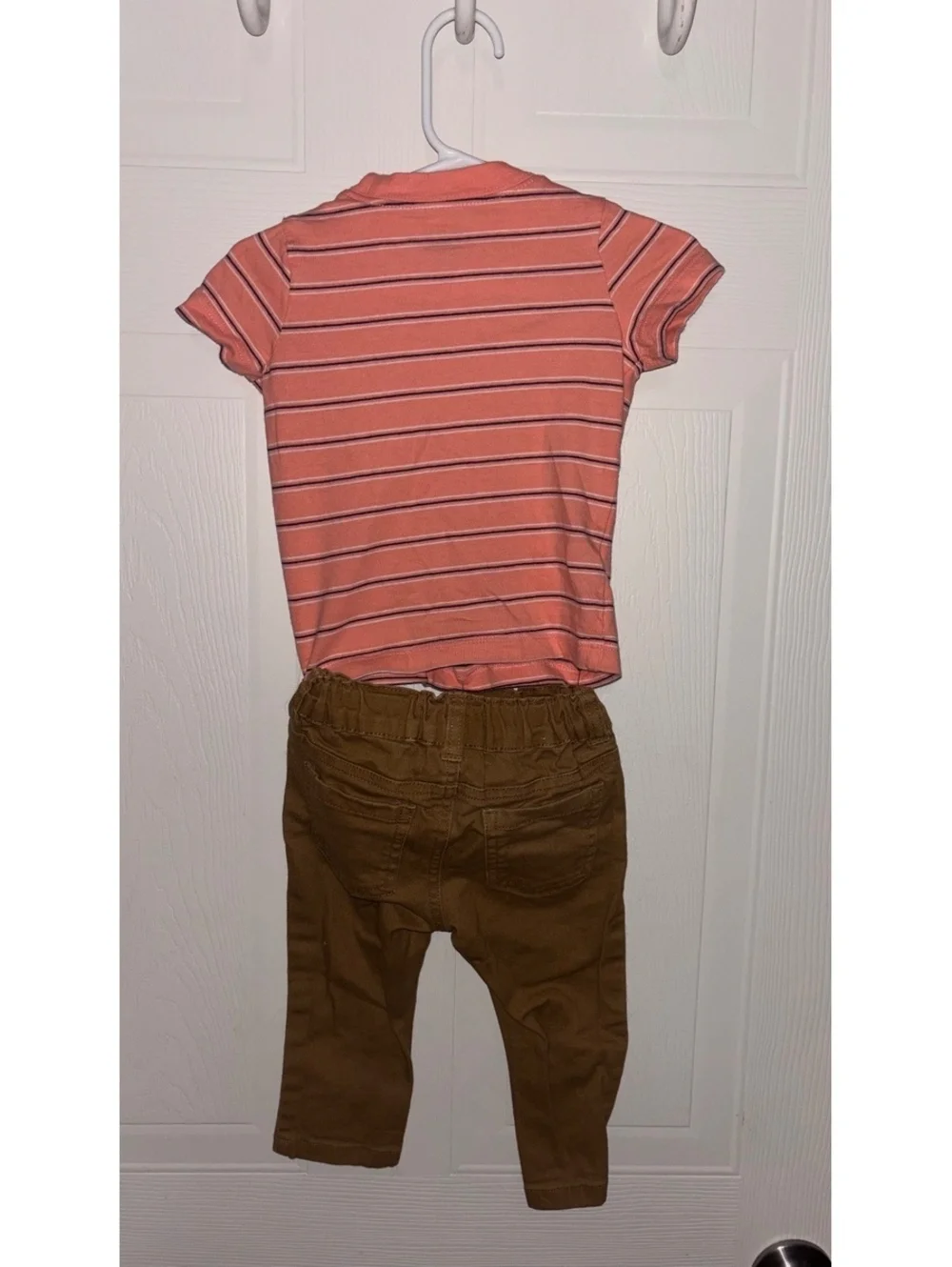 Carter's Toddler Outfit - Striped Coral T-Shirt and Brown Pants Size 12M